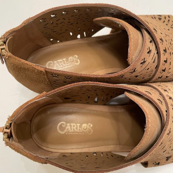 Carlos by Carlos Santana Miranda Brulee Tan Laser Cut Suede Ankle Bootie Sz: 9.5 - Picture 8 of 13